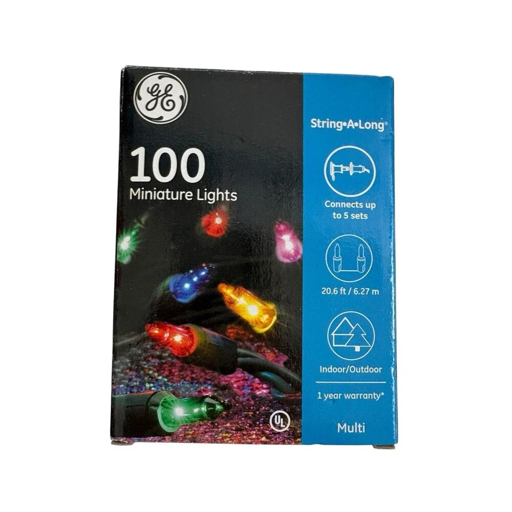 2 pack GE String-A-Long 100 Miniature Lights per pack Multicolor with Green Wire